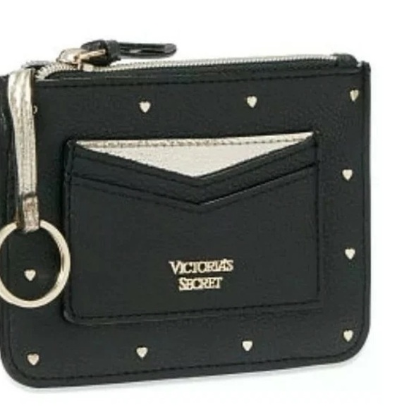Victoria's Secret Black and Gold heart studded  card holder wristlet - Picture 4 of 5